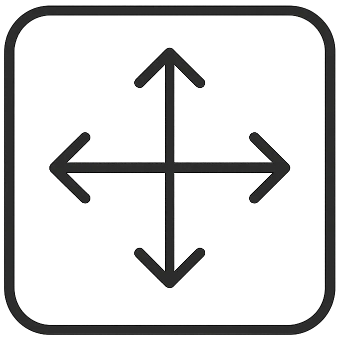 Four-direction arrows icon indicating resize (up, down, left, right) centered in a rounded square background
